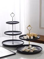 double layer candy dried fruit snack plate fruit plate living room coffee table three layer snack rack cake tray black plate