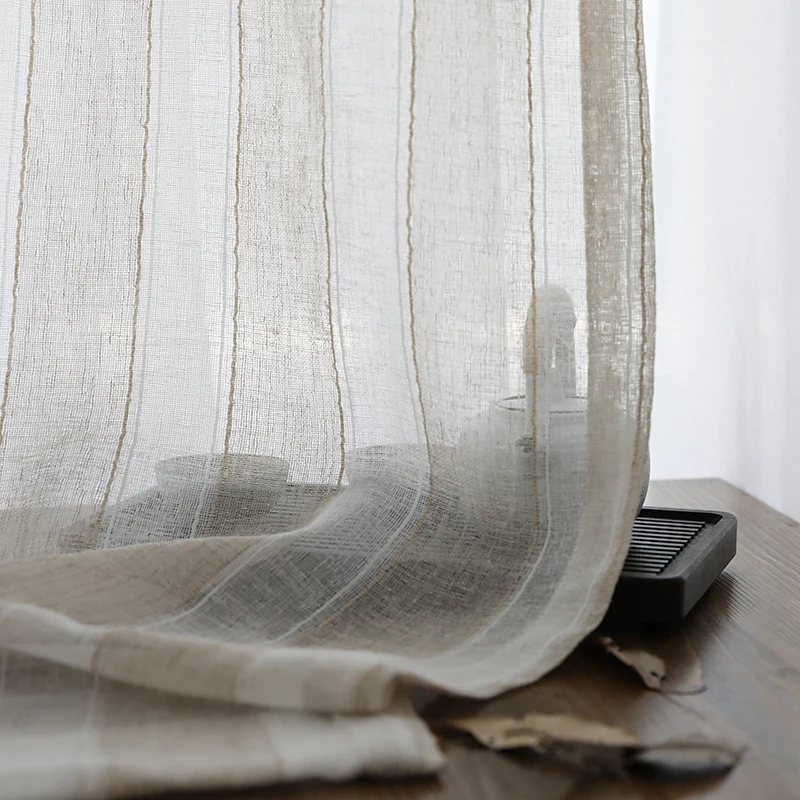 

Japanese style white stripe linen curtain gauze for living room bedroom study balcony curtain gauze custom curtain stripe yarn