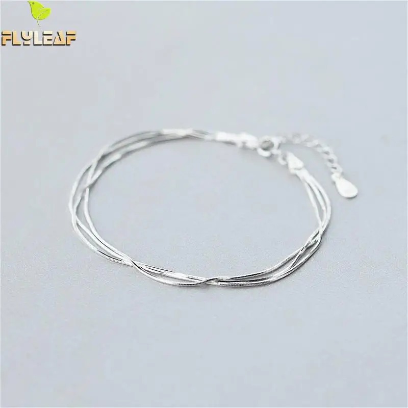 Женский многослойный браслет Flyleaf простого дизайна из серебра 925 пробы с цепочкой
