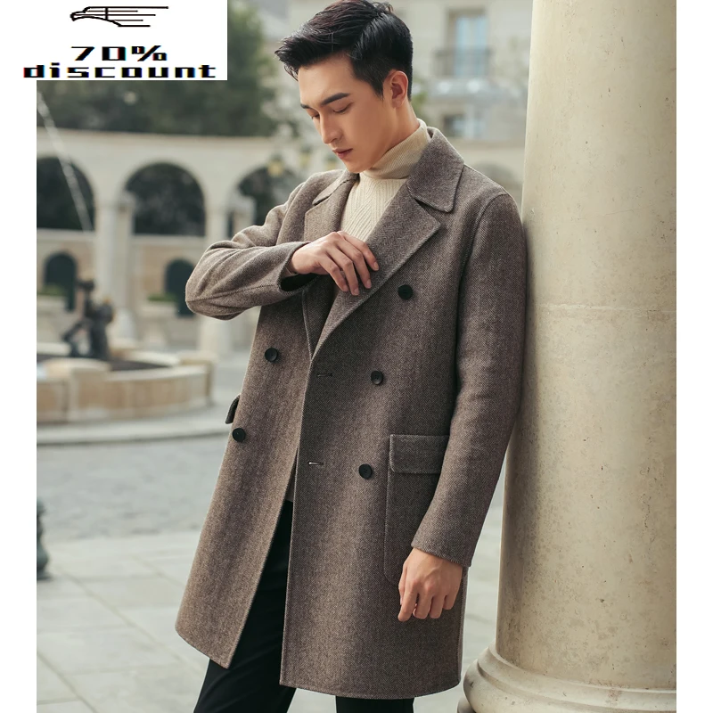 

Men's Wool Coat 2020 Long Woolen Jacket Men Double Breasted Korean Casual Mens Overcoats Abrigos Hombre Y20895 KJ4300