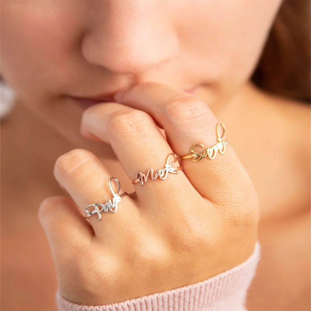 Регулируемое кольцо из нержавеющей стали с именем на заказ