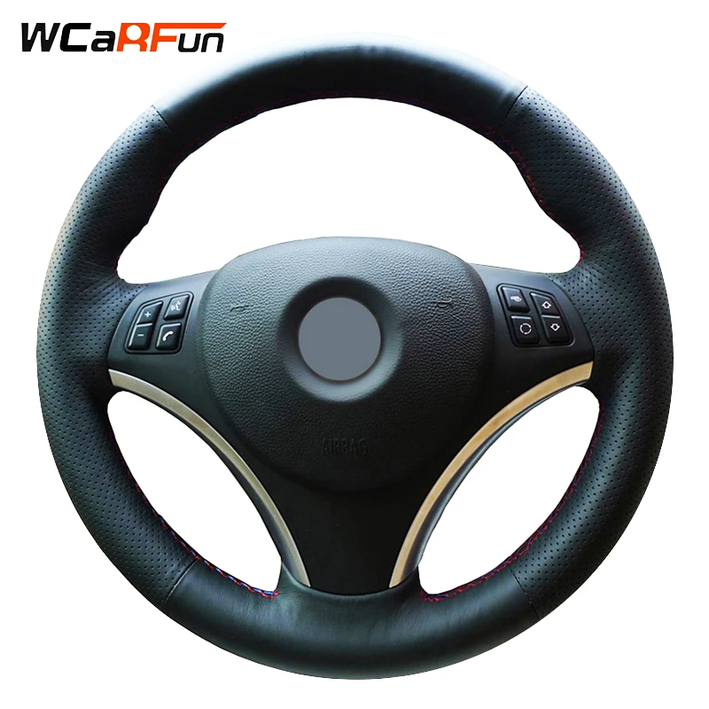 WCaRFun черный чехол рулевого колеса автомобиля из искусственной кожи для BMW E90 335 335i
