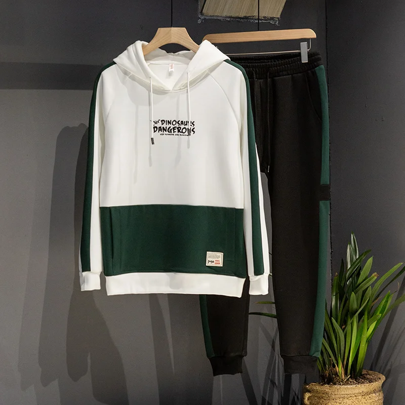 

Спортивный костюм мужской из двух предметов, толстовка с надписью и штаны, Повседневная Молодежная Спортивная одежда