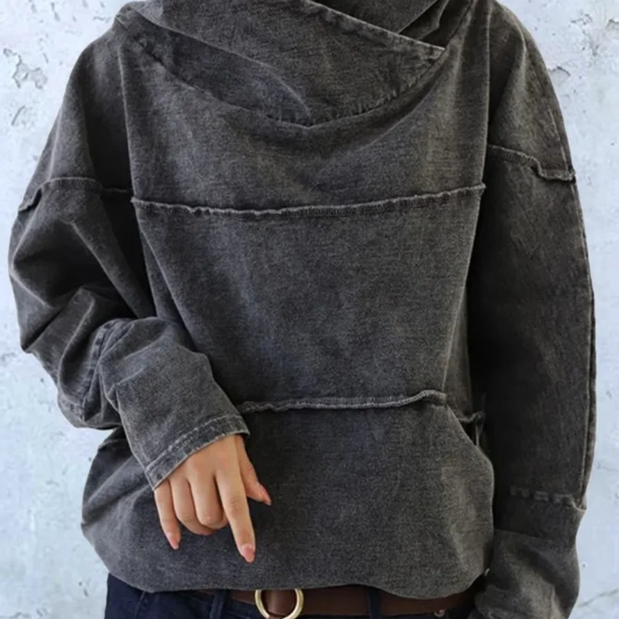 

Fashion Women Hoodies Oversize Asymmetric Hem Solid Black White Autumn Sweatshirt Loose Streetwear Hooded Pullover Tops