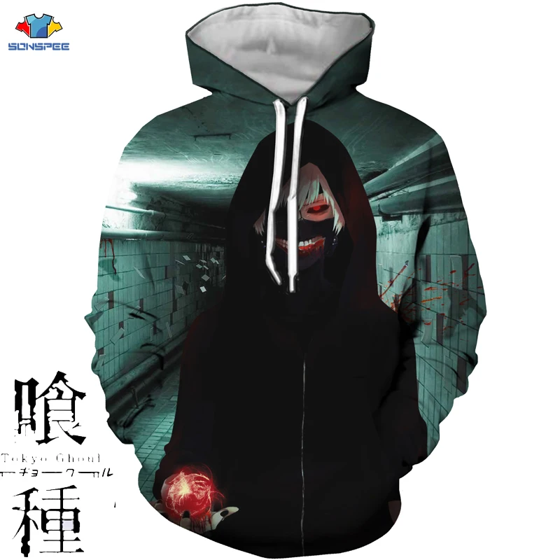 SONSPEE 3D Аниме Харадзюку толстовка с капюшоном Токийский Гуль одежда унисекс для