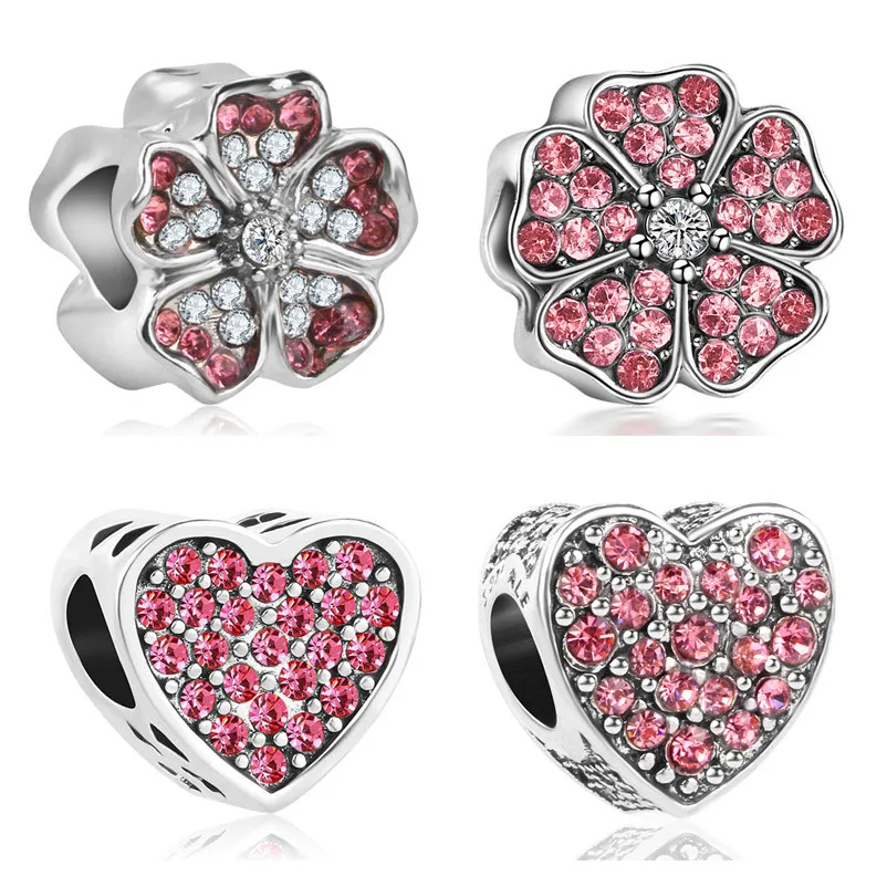 Бусина для браслета Пандора 4 шт./лот Микс розовых цветов снежинок клубники