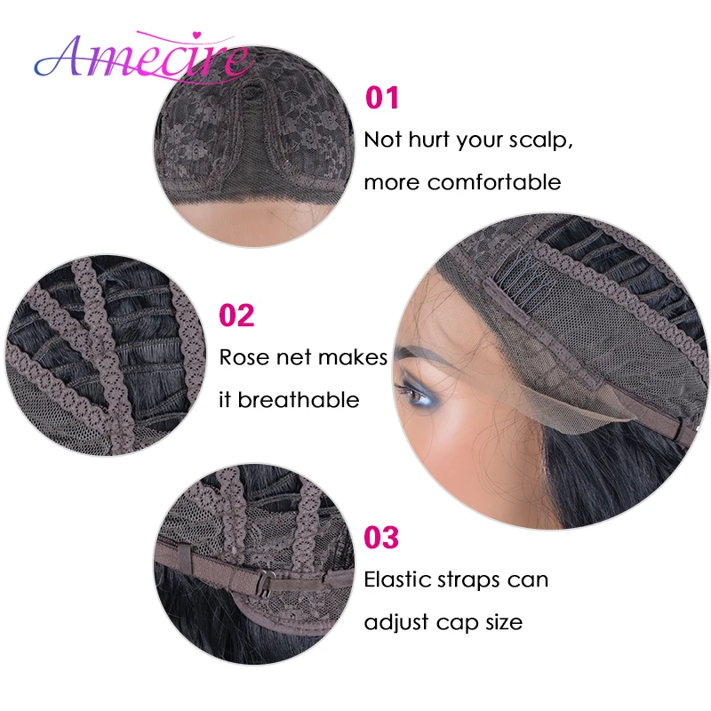 

Black Long Curly Synthetic Wigs For Women Middle-Part Lace Wigs Long Corn Wave Heat Resistant 24 Inches