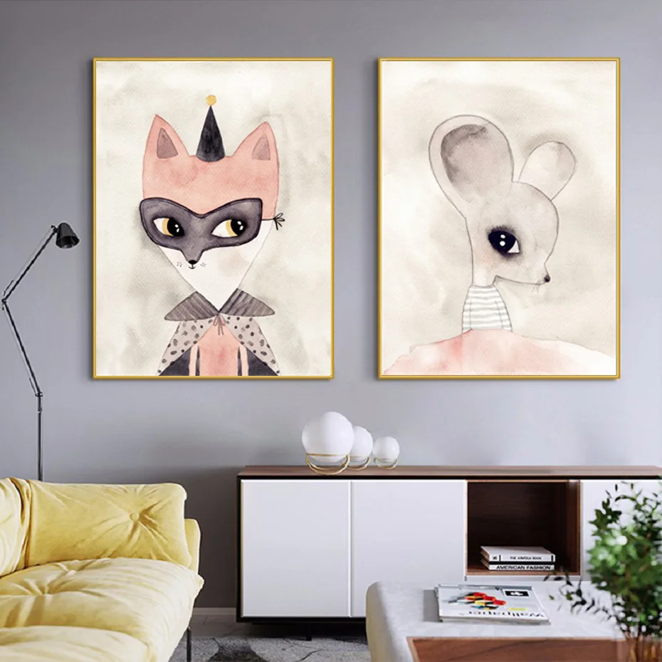 

Nordic Minimalism Hand-painted Cartoon Cute Pet Big-eyed Fox Children's Room Canvas Painting Poster Wall Art Home Decoration