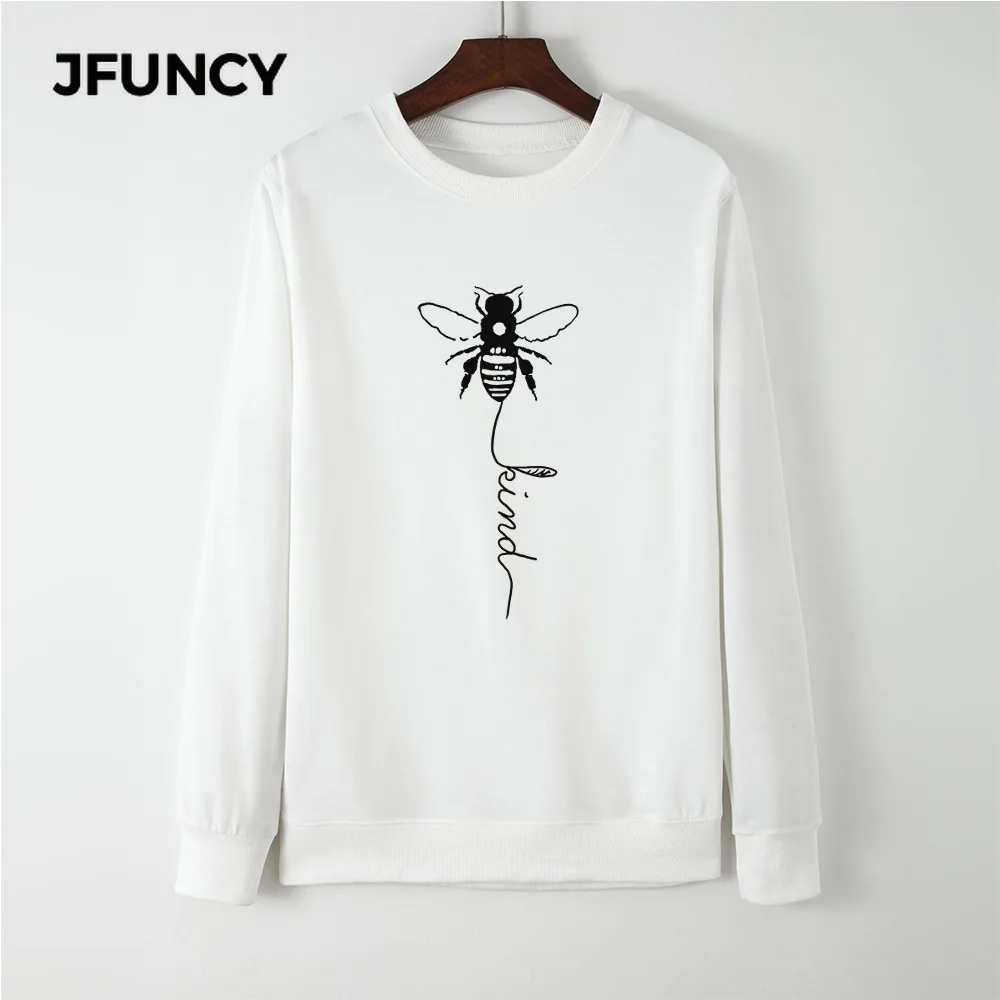 

JFUNCY 2020 Autumn Women Plus Size Hoodies O-Neck Long Sleeve Female Pullover Bee Print Woman Casual Hoody Mujeres Sweatshirt