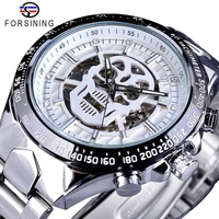 forsining brand new men mechanical watches ghost head skull skeleton automatic silver stainless steel sport relogio dropshipping