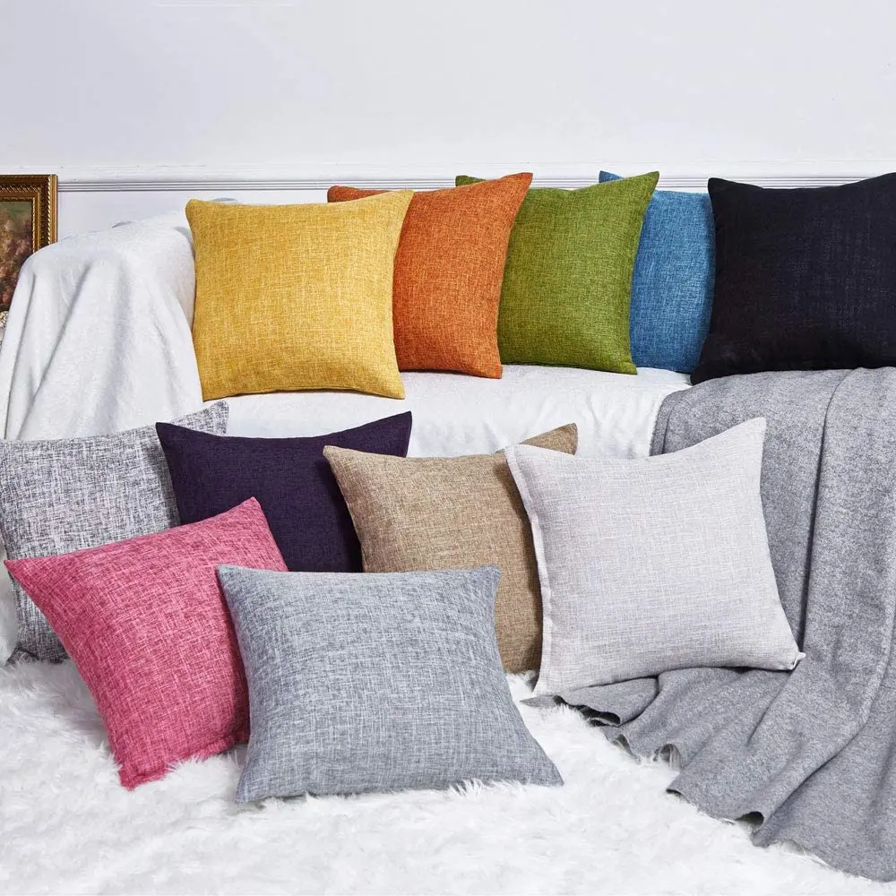 

Набор из 2 декоративных наволочек для домашних подушек, Льняные Декоративные наволочки в деревенском стиле, квадратный размер 45 х45 см для ди...