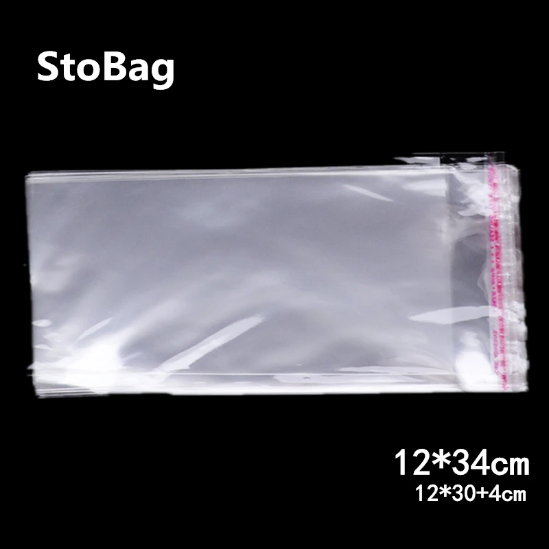 StoBag 500 шт 12*34 см прозрачная самоклеящаяся Печать OPP Полиэтиленовые пакеты вечерние сумки ювелирные изделия Подарочная упаковка прозрачная длинная сумка