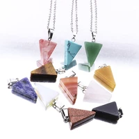 natural stone necklaces triangle marble lapis opal rose quartz tiger eye necklace for women men jewelry