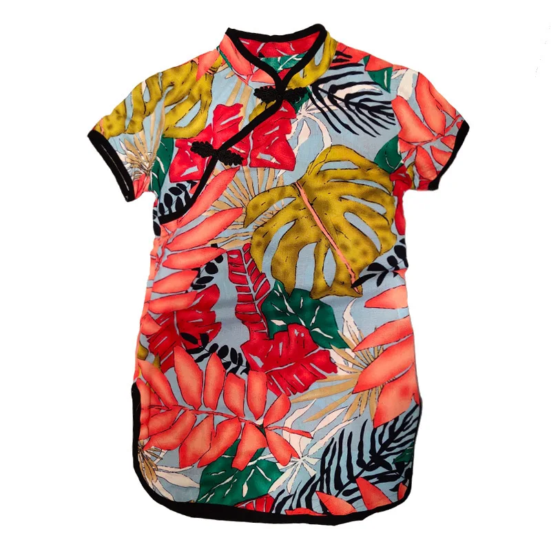 

2020NEW Embroidery Cheongsam For Kids Girl Chinese Princess Costume Qipao Summer Spring Print Flowers Short Sleeve Dress