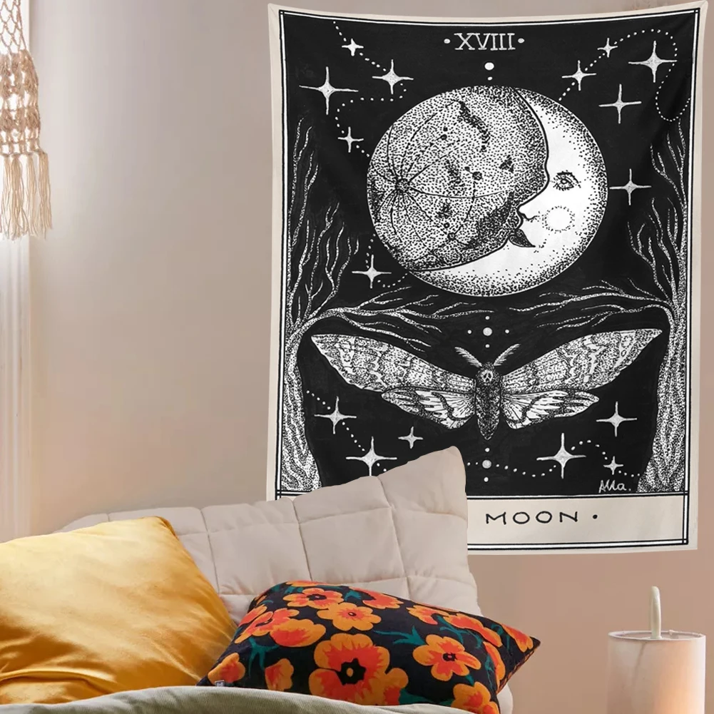 

Гобелен с Луной и Таро, богемный гобелен с мотым, настенный подвесной художественный настенный гобелен для предсказаний, декор для спальни, ...