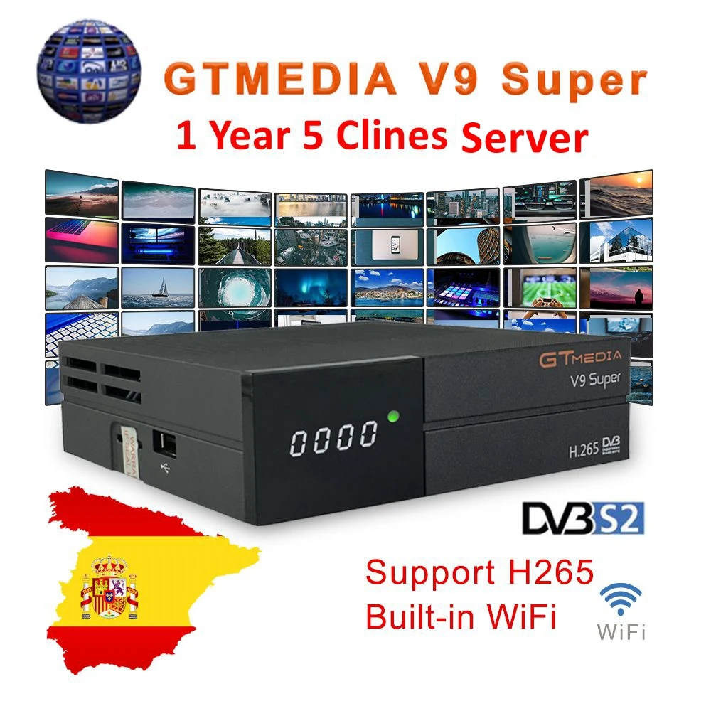 GTmedia V9 Супер цифровой ТВ спутниковый ресивер DVB-S2 H.265 DRE& Biss ключ 1 год Испания CCAM PK Freesat V7S HD V8 NOVA X96 мини