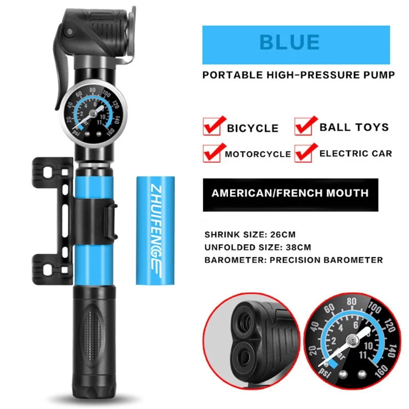 

Portable Mini Pump Bike, Bike Pumps Bicycle Pump w/ Glueless Puncture Repair Easiest use with Both Presta and Schrader