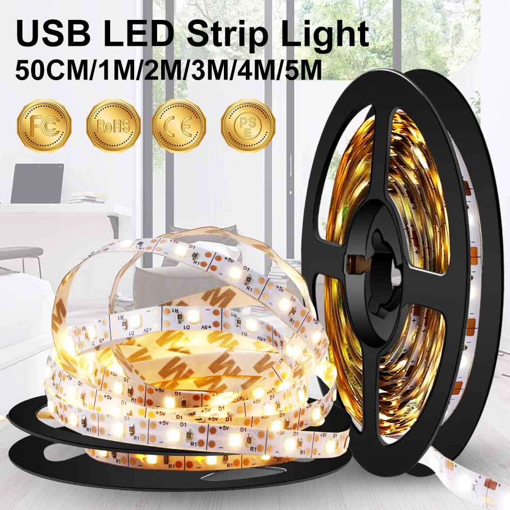 

LED Strip Light 5V USB Flexible Lamp Ribbon LED Backlight Lamp Strip 0.5M 1M 2M 3M 4M 5M Cupboard Lampara Background Lighting