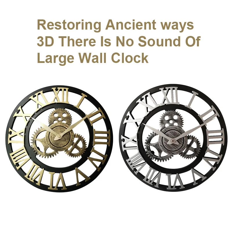 

Retro Gear Wall Clock Industrial Era Style Roman Digital Wall Clock Living Room Bedroom Home Wall Decoration 3D Wood Mute