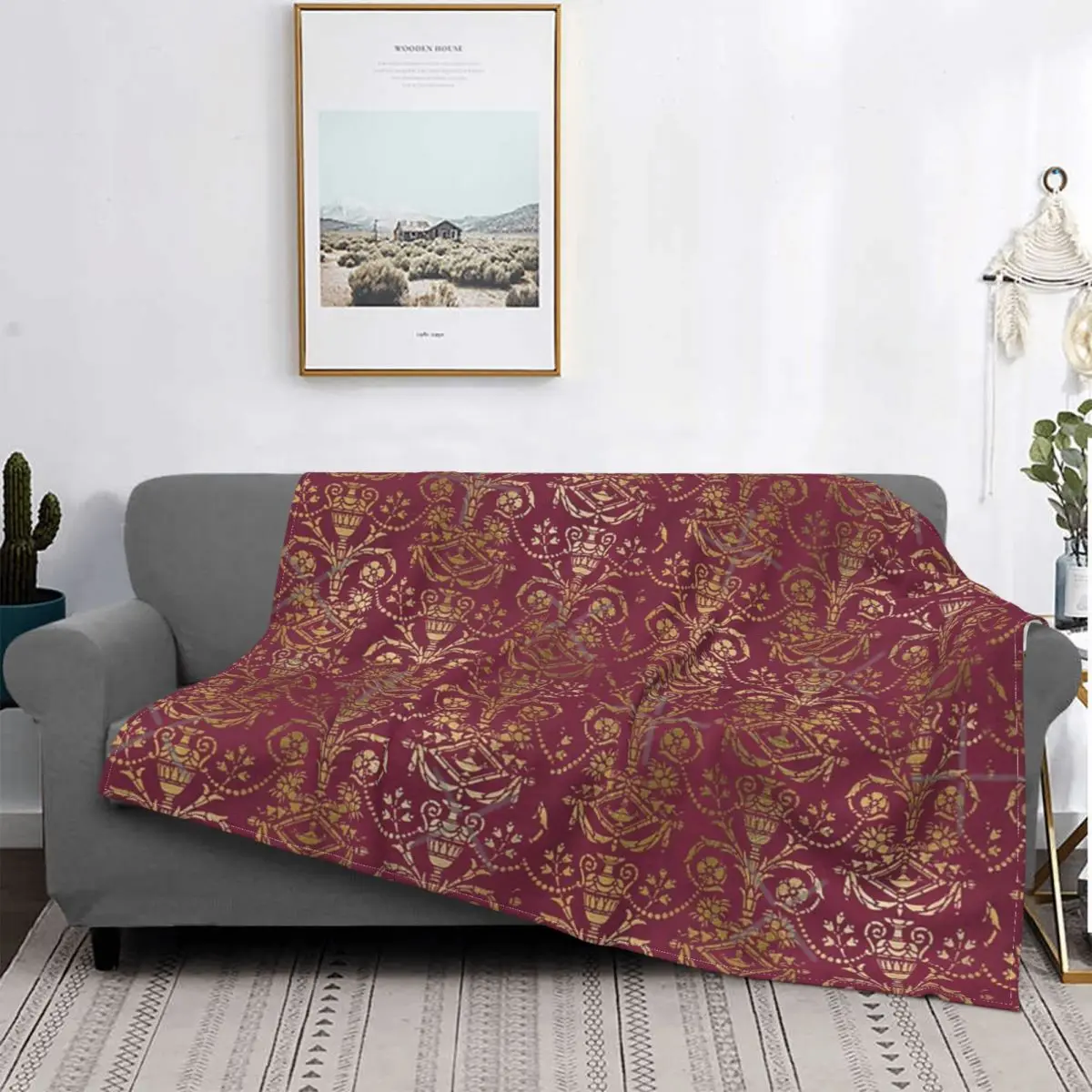 

Manta barroca de diseño burdeos, colcha a cuadros para cama, sofá, manta Kawaii, pickick