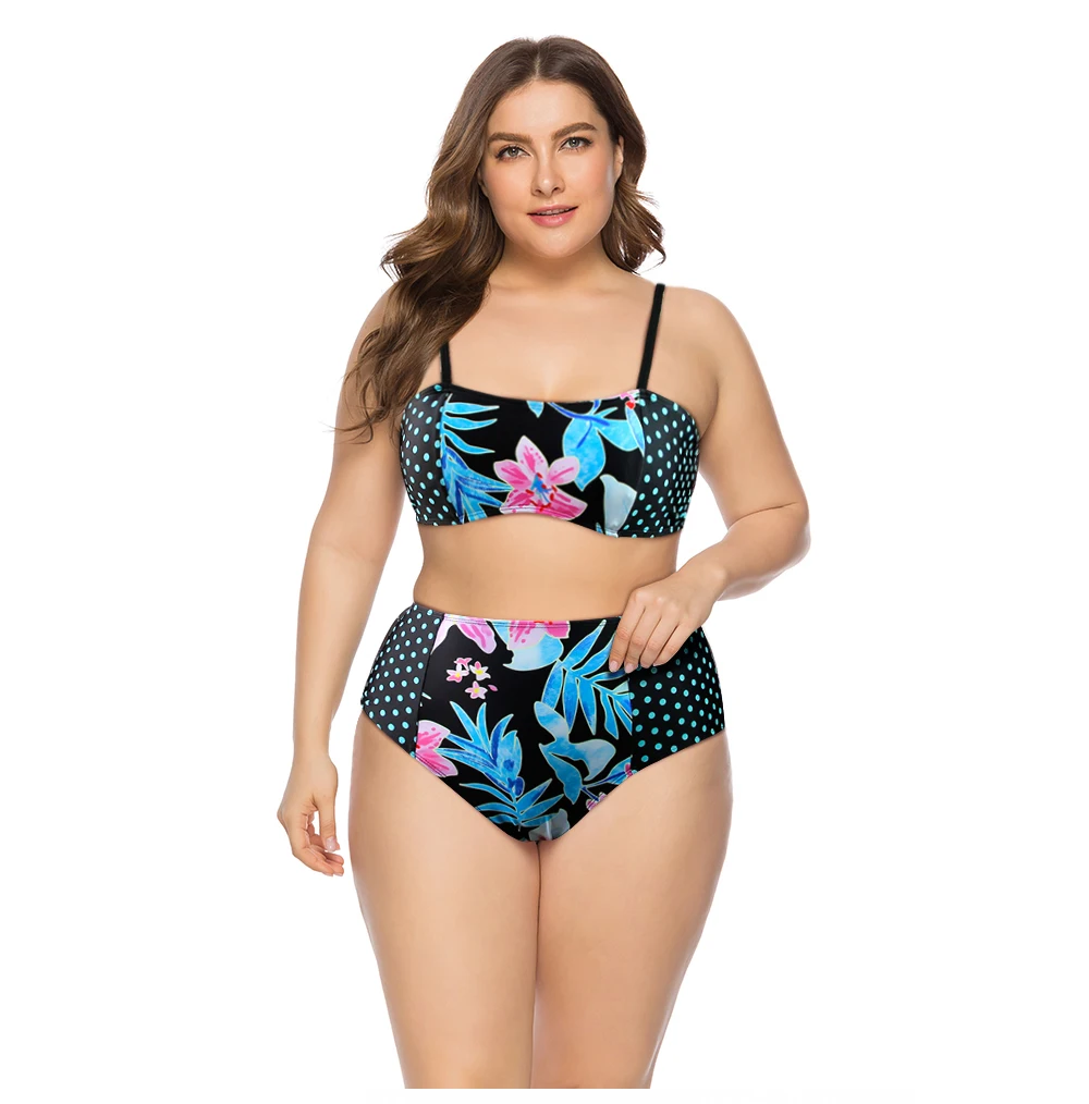 

Women 2 Piece Swim Suits High Waisted Bikini 2021 Plus Size Tankini Push Up Girls Bathing Suit Floral Brazilian Beachwear 4XL