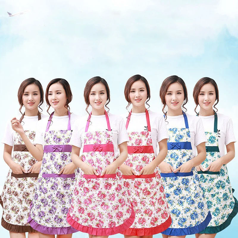 

Маслостойкий кухонный фартук для женщин Регулируемый Кухонный Фартук для приготовления пищи в кофейне с цветочным принтом и бантом для чис...