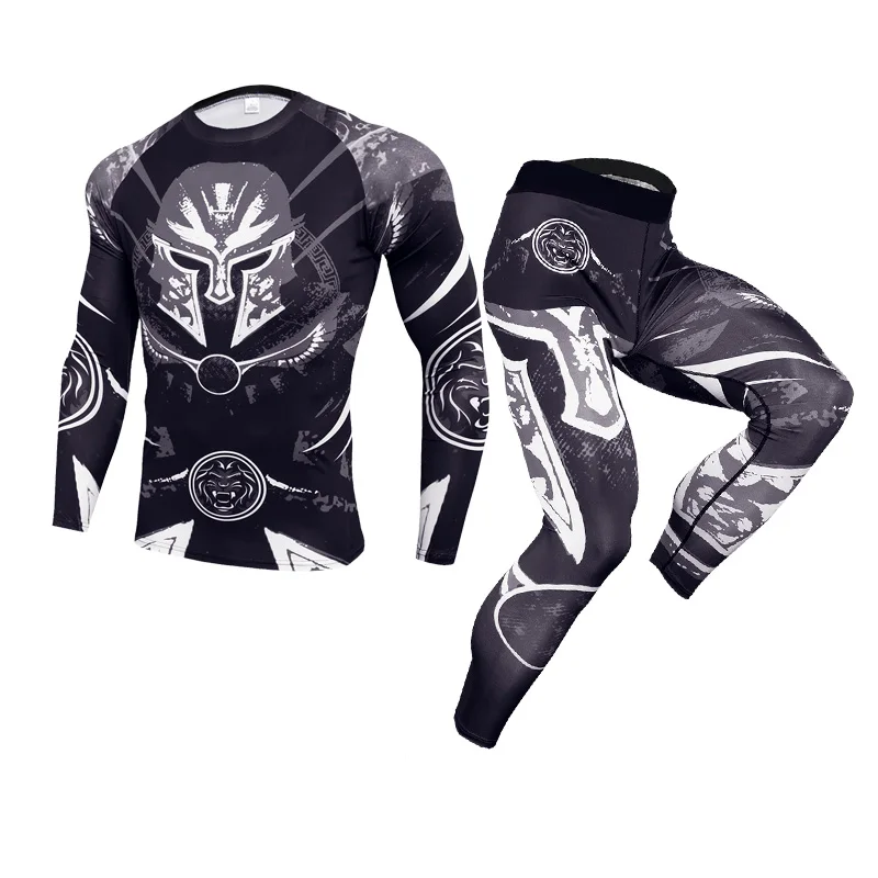 

2Pcs/Set 2021 MMA Compression Sets Tracksuit Mens Sport Running Jogging Suit Rash Guard Gym Clothing Men Fitness Workout Tight