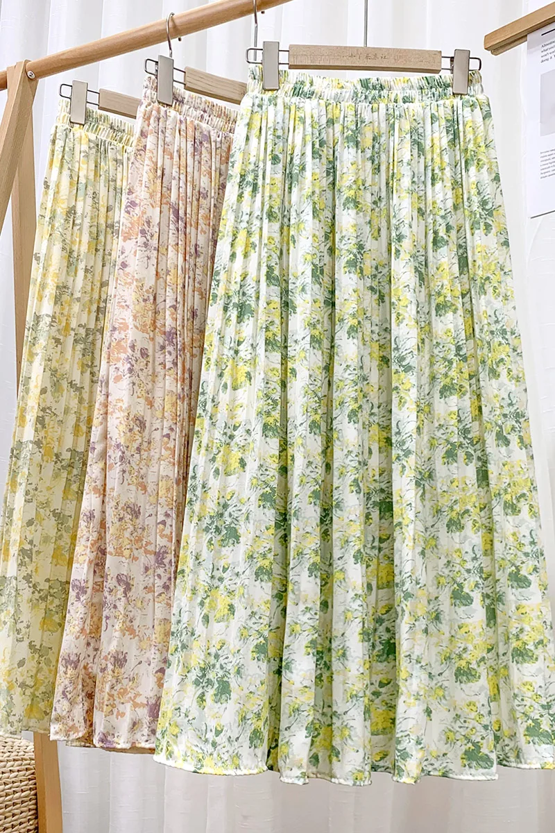 

Early Spring New Big Swing Skirt High Waist Slimming Fashion Printed Skirt Female Mid-Length A-Line Pleated Skirt 804