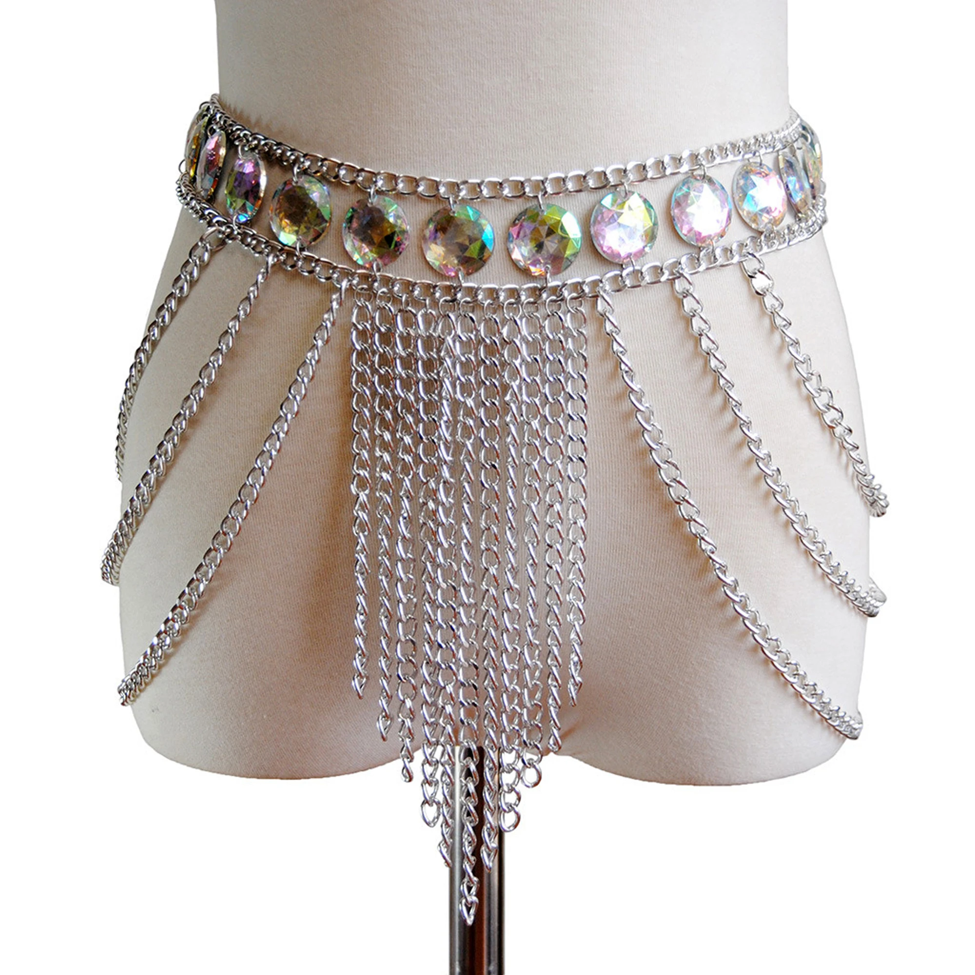 Женская мини-юбка с цепочкой украшенная кристаллами для ночного клуба