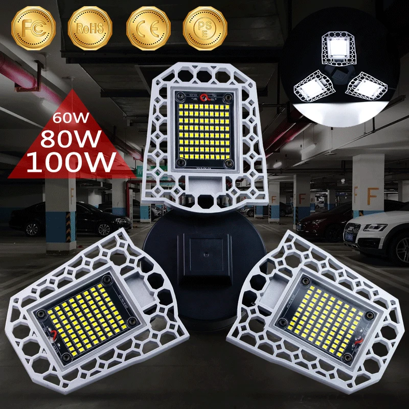 100W 80W 60W E27 LED Lamp 110V 220V LED Bulb Deformable High Power Light For Warehouse Factory Garage Basement Gym
