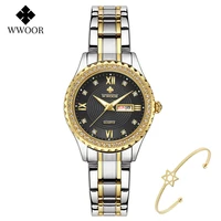 wwoor ladies diamonds wrist watch luxury gold clock female relogio feminino waterproof luminous quartz watch women bracelet 2021