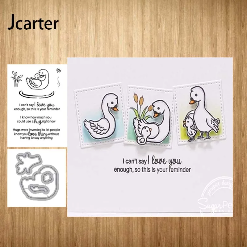 

New Design Swan Ducks Letters Metal Cutting Dies and Clear Stamps Craft Stencil for Scrapbooking Album Paper Make Template Decor