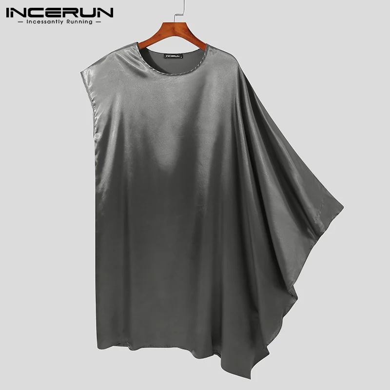 INCERUN Men's One Shoulder Camiseta Cape Dress Robe Male Casual Streetwear Soft Knee-length Ponchos Tops 2022 Skirts S-5XL 2022 images - 6