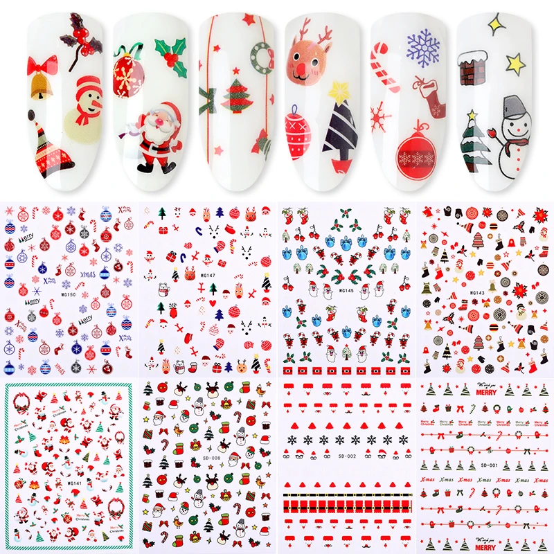 1 лист Рождественские 3D наклейки для ногтей Санта Клаус Снеговик носок шаблон