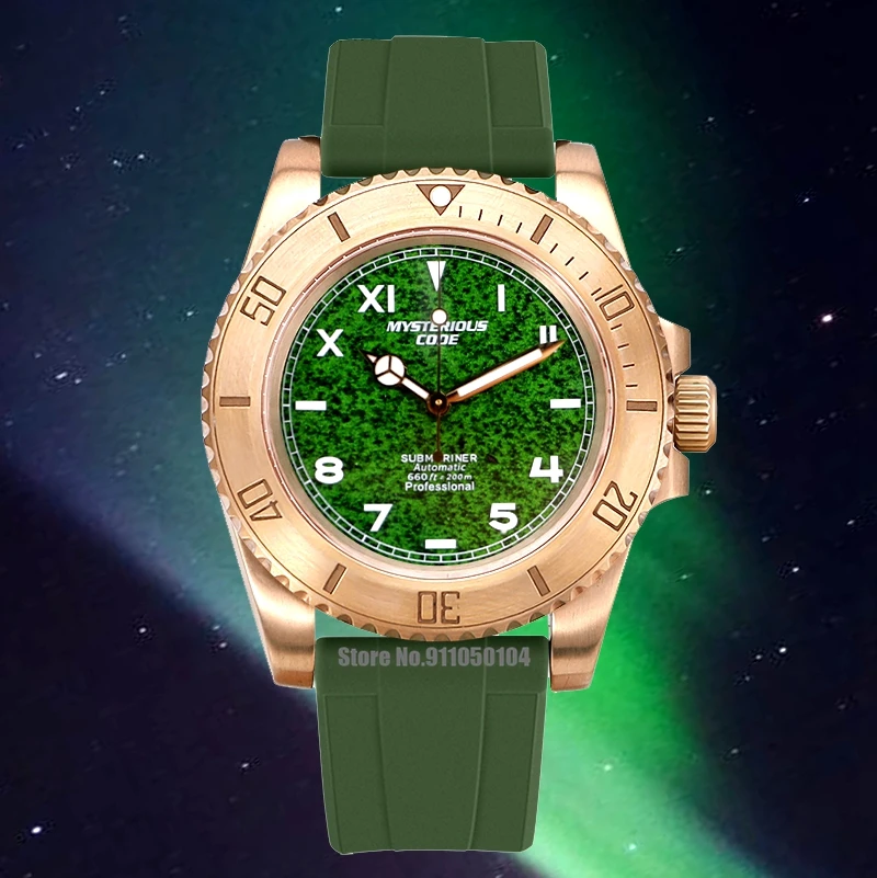 Водонепроницаемые механические часы для дайвинга с зелеными звездами, сапфировым стеклом, 20 бар