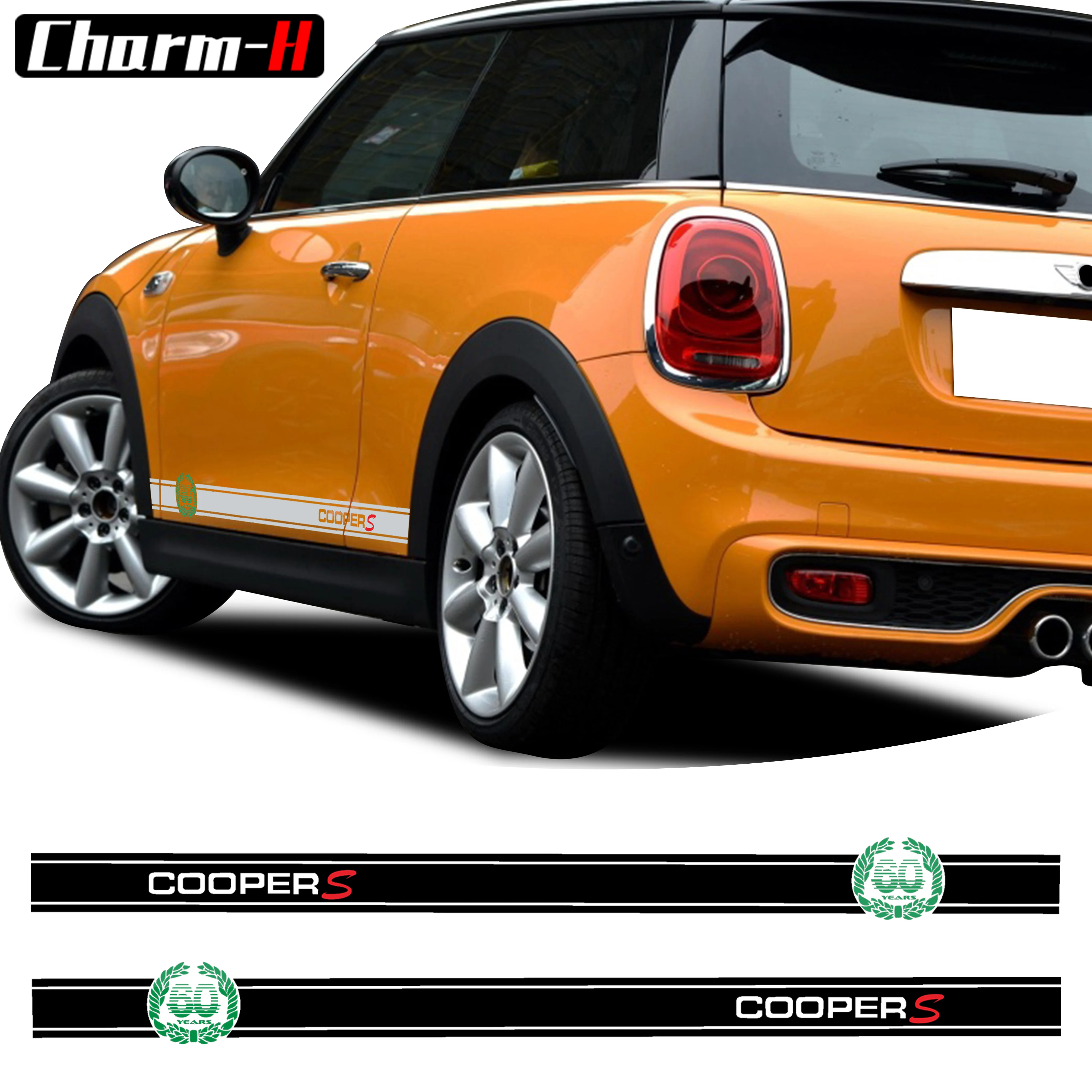 

2 шт. Стильные наклейки на боковую юбку, полосы, 60 лет, наклейка для мини-купера JCW One F57 F55 F56 Clubman F54 Countryman F60