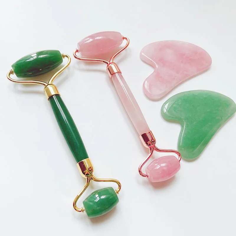 Нефритовый валик для ухода за кожей лица гуаша комплект Природный уход розовое