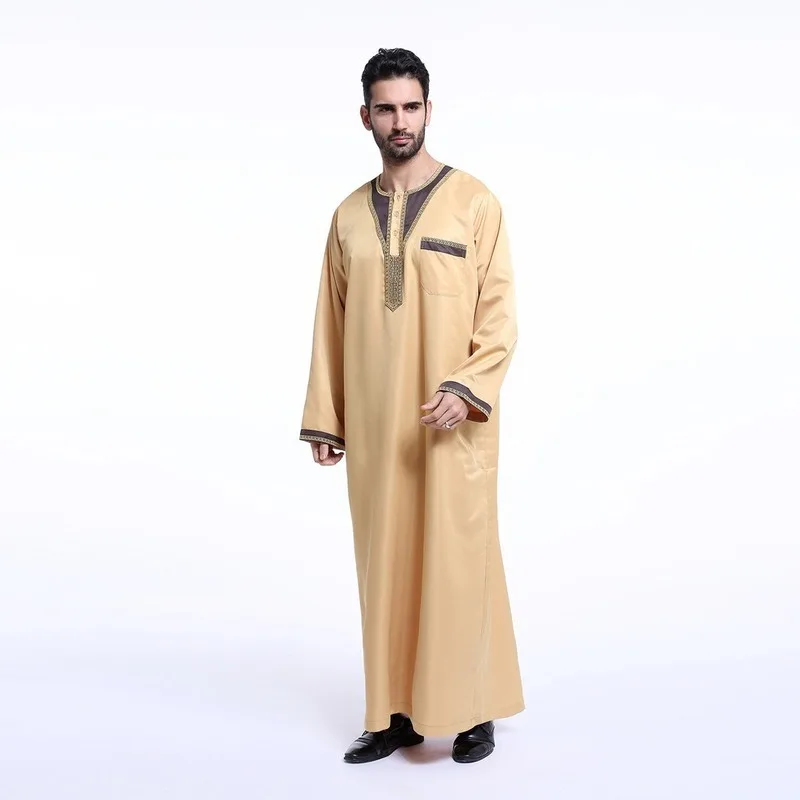 Fashion Men Islamic Robes Muslim Clothing Long Sleeve Men Ethnic Robes Long Sleeve Islamic Muslim Middle East Maxi Dress Kaftan