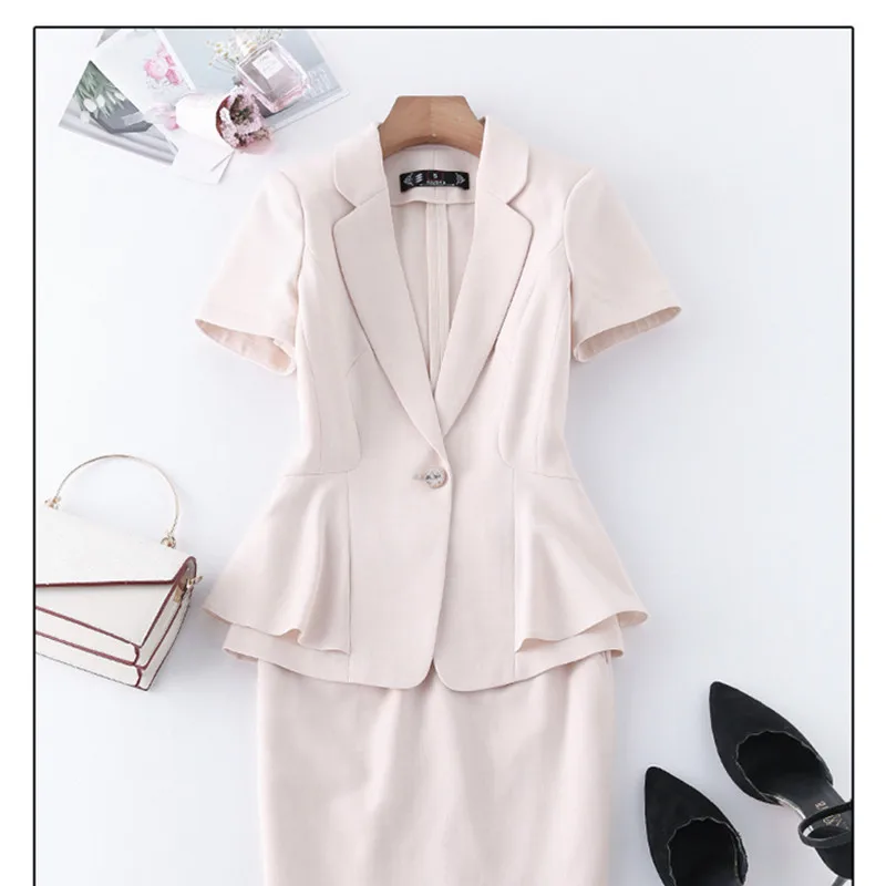 

2020 Summer Short-Sleeve Small Suit Jacket Female Business Suit Female Suit Skirt Overalls Womens Suit Office Uniforms 2 Piece