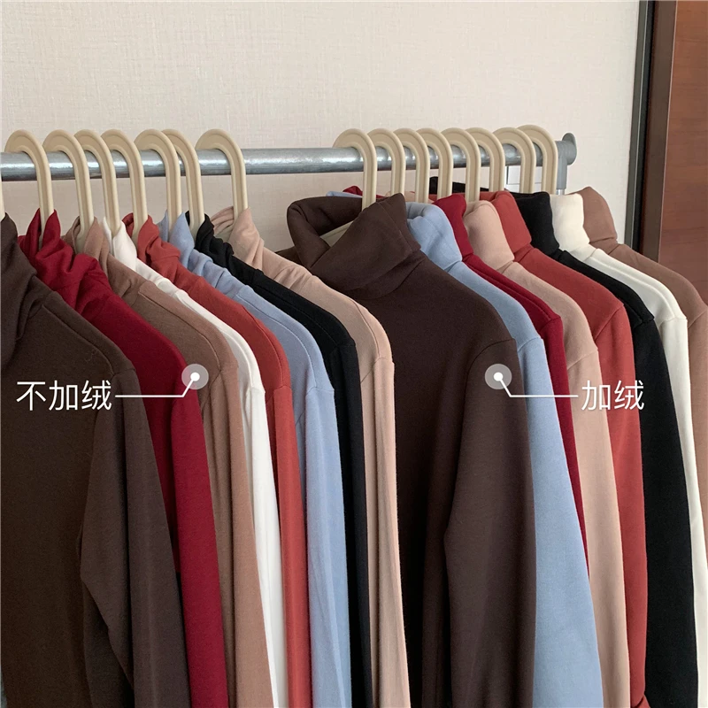 

Утолщенная бархатная нижняя рубашка с высокой горловиной, Женская осенне-зимняя однотонная стройнящая рубашка в новом стиле, в Корейском с...