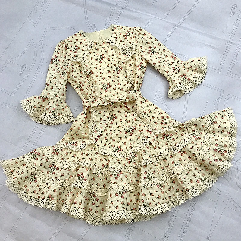 Весна 2020 новинка 100% хлопок цветочный принт высокая талия бант шнуровка