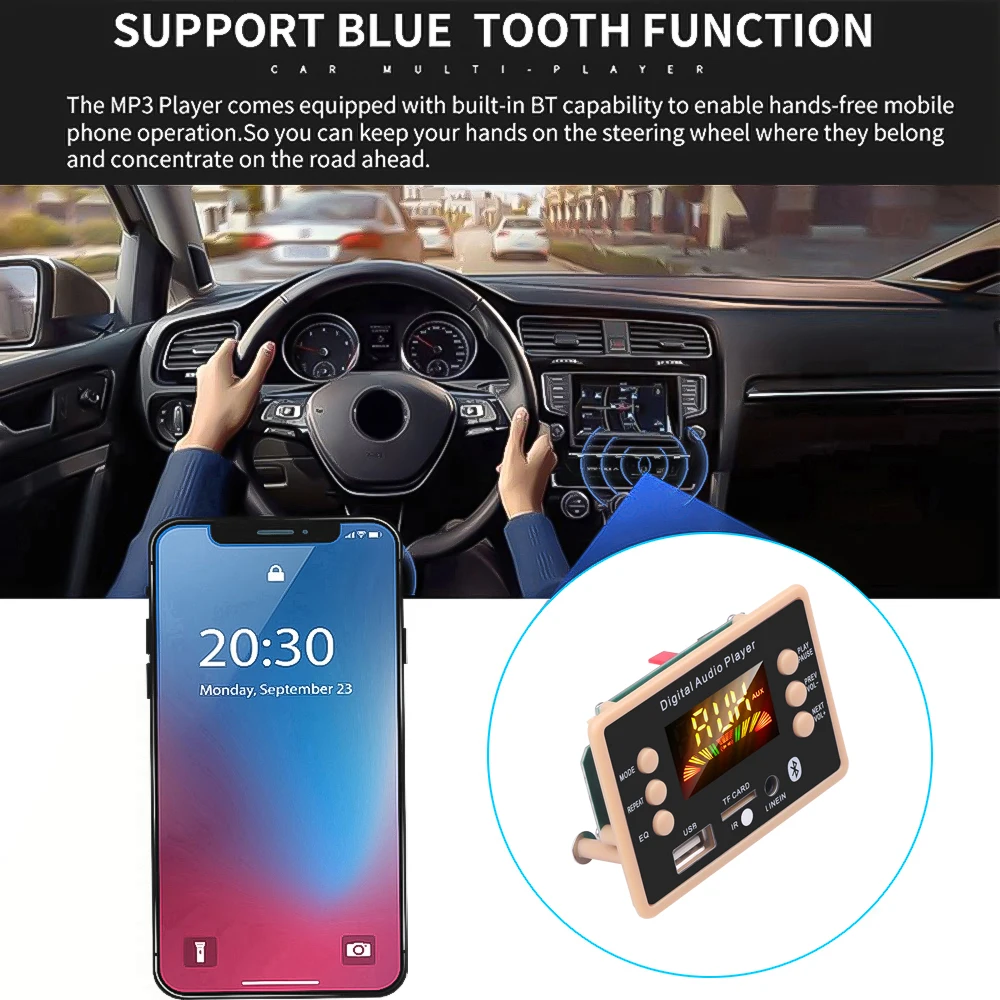 Kebidu Wireless Bluetooth 5.0 MP3 Decoder Board Module 5V to 12V AC6926 Chipset FM Radio FLAC WMA WAV For Car Kit | Электроника