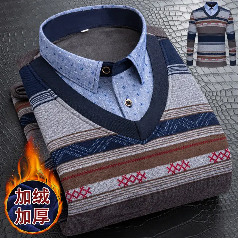 Мужской флисовый свитер с воротником-рубашкой размеры до 5XL Осень-зима 2021 модный