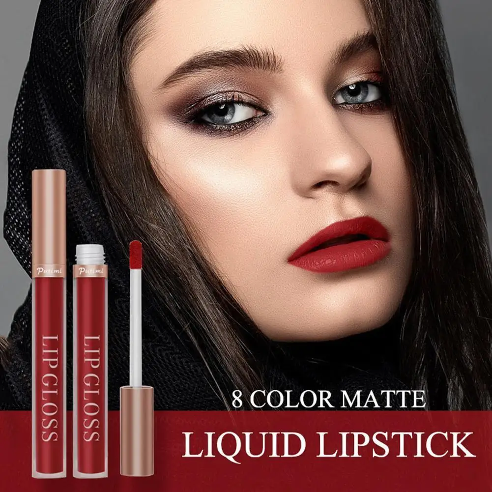 

8 Colors Sexy Matte Lipstick Small Gold Cover Long Moisturizing Lip Velvet Lasting Cosmetics Lip Gloss Beauty Y8N6