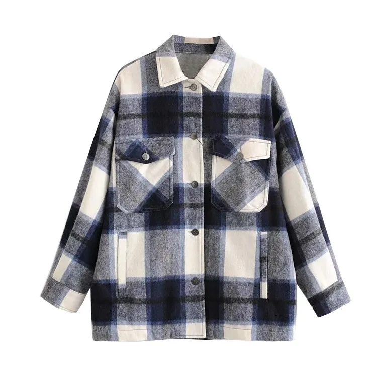 

Winter new single-breasted lapel long-sleeved bird women's woolen plaid coat winter clothes for women korean coat jackets