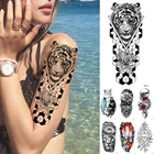 Геометрическая временная татуировка с тигром, наклейка с волком, смертью, флэш-татуировки, Леопардовый тотем, боди-арт, поддельные татуировки для женщин и мужчин, 1 шт.