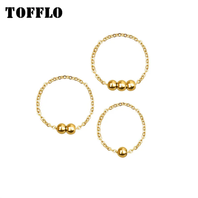 

TOFFLO Stainless Steel Jewelry Ins Minimalist Lucky Little Steel Ball Ring Women's Fashion Tail Ring BSA185