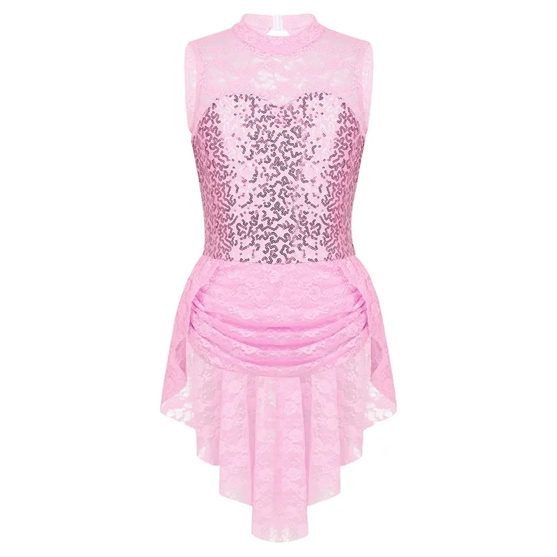 Платье для фигурного катания на коньках без рукавов с блестками и цветочным