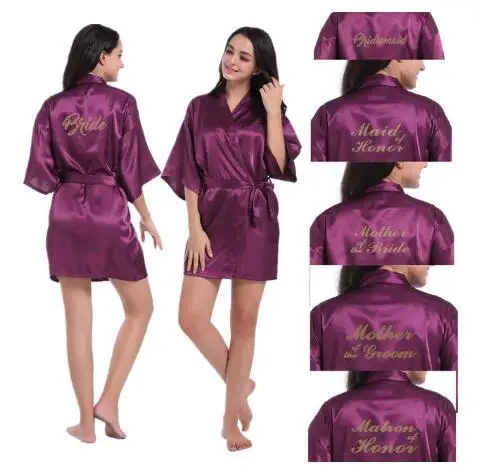 2019 Summer Purple Gown Satin Silk Robe Wedding Bride Bridesmaid Dressing Women Robes Skirt Clothes Hot Word 1pc | Женская одежда