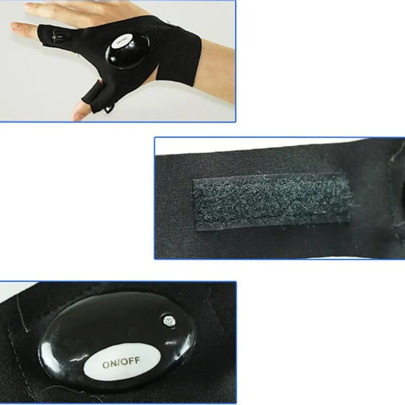 

New Half-finger gloves LED flashlight luminous multifunctional gloves for outdoor sports camping and maintenance night Repair